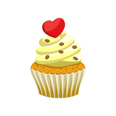 Yummy sweet cupcake with cream, color vector illustration