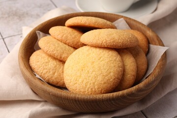 Delicious Danish butter cookies on table, closeup