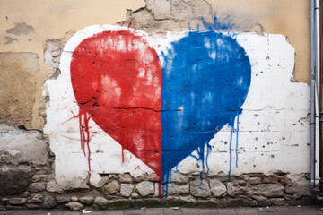 A graffiti painted heart with red and blue