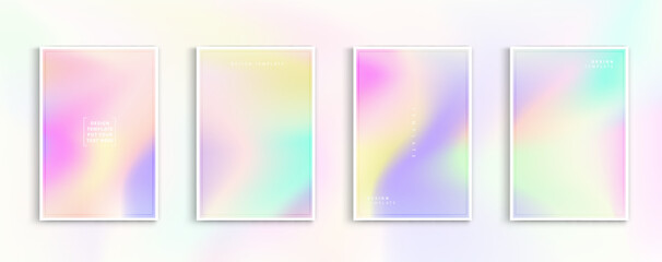 Fototapeta premium Set holographic gradient pastel modern rainbow background. yellow, pink , green, purple, orange, blue colors for deign concepts, wallpapers, web, presentations and prints. vector design.