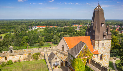 Panoramic view of the entrance tower of the castle in Bad Bentheim, Germany