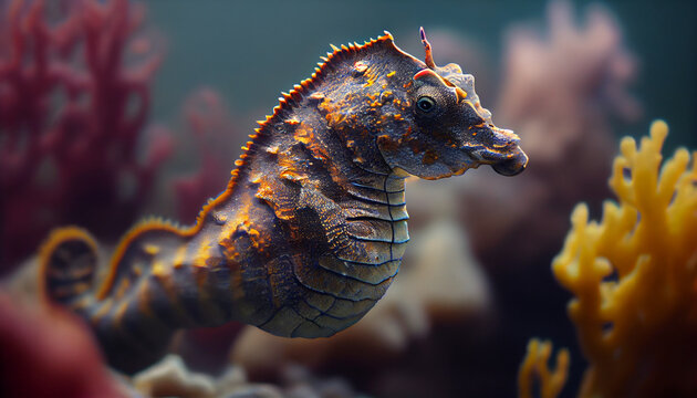 Colored seahorse Ai generated image