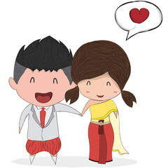 Duration cute cartoon Wedding couple men and women card, cute Valentine's Day card, drawing by hand