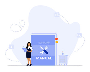 Instruction manual concept illustration. Suitable for landing page, ui, web, App intro card, editorial, flyer, 
and banner.