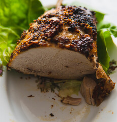detail of home cooked delicious meat from pork loin