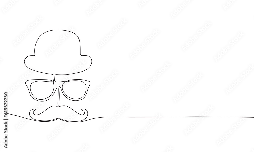 Poster man elements face sketch. one line continuous hand drawing. outline, line art vector illustration.