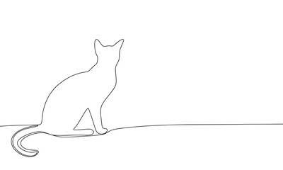 Cat sitting sketch. One line continuous hand drawing. Outline, line art vector illustration.