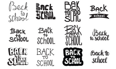 Fototapeta premium Large collection of phrase Back to school. Hand draw lettering calligraphy education set in black color. Vector illustration.