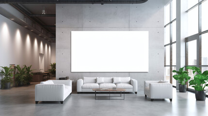 Empty advertising billboard frame on wall in office lobby copy space for mock up design template. generative ai.