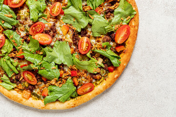 tasty pizza on the grey background