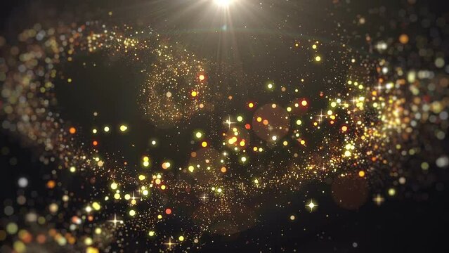 Gold glittering particle background with golden particle glittering flowing looped