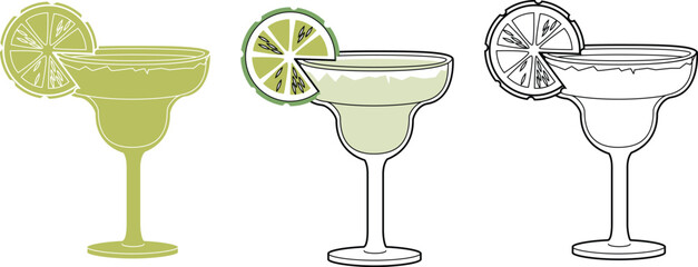 Alcohol drinks line art illustration. Vector illustration Margarita cocktail
