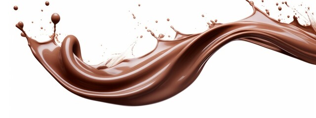 Food photography - Splash of liquid brown chocolate with splashing drops, isolated on white background (Generative Ai) - obrazy, fototapety, plakaty