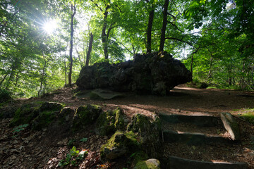 Sponge rock and Denecourt hiking path number two in Fontainebleau forest