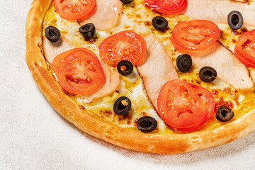 tasty pizza on the grey background