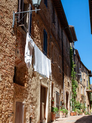 Fototapeta na wymiar Pienza, a tiny village in the Tuscany, known as the ideal city of the Renaissance and a capital of pecorino cheese. UNESCO World Heritage Site.