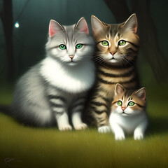 Cat Family in the Forest
