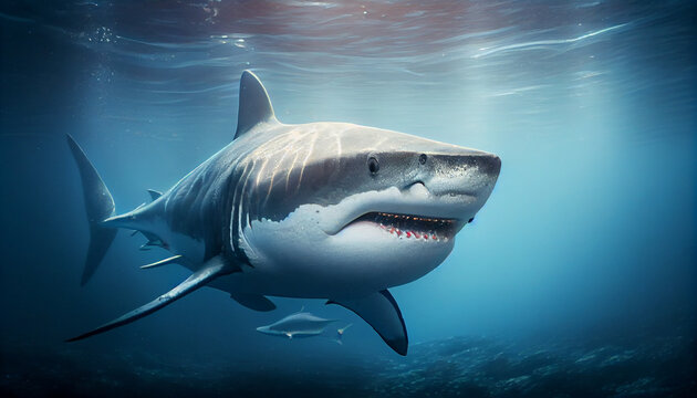great white shark. A big white shark in the sea under the water Ai generated image
