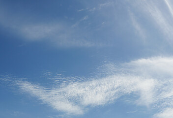 Naklejka na ściany i meble Altocumulus cloud on beautiful blue sky , Fluffy clouds formations at tropical zone