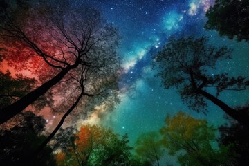 Fototapeta na wymiar serene night sky with a canopy of stars above a forest of trees