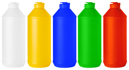 isolated bottle set for washing detergents or shampoo