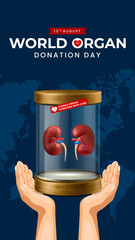 World organ donation day with kidneys for transplantation, saving lives, social network post story, artwork, print, doodle, vector illustration (Vector)