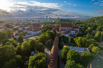 Fototapeta na wymiar Aerial summer sunny sunset view of beautiful Vilnius Old Town, Užupis, Lithuania
