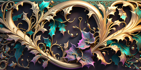 surreal metallic fractal pattern, luxurious spiral ornament, fantasy floral ornate, generative ai