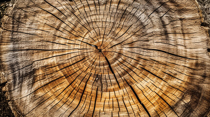 Fototapeta premium Wood texture of cut tree trunk, close-up. Generative Ai