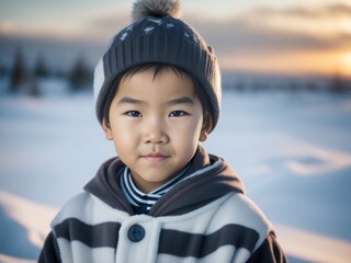 Eskimo or inuit boy. Generative AI - obrazy, fototapety, plakaty