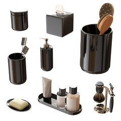 Bathroom accessories isolated on transparent background, bidet, 3D illustration, cg render
