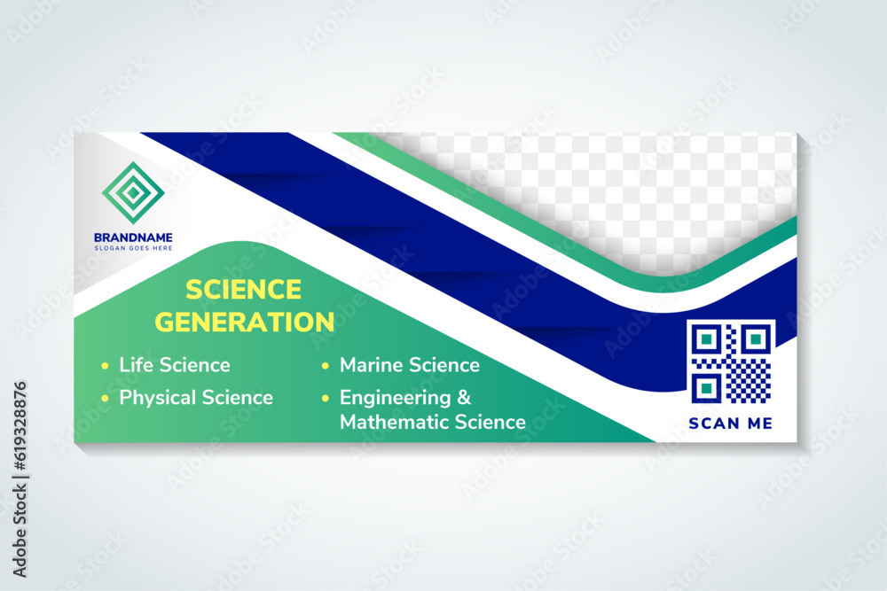 Poster science generation banner design web template set, horizontal header web banner. gradient green colo
