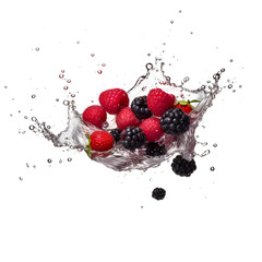 Fresh berries with water splash white background. Generative AI