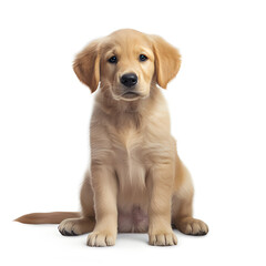 Cute little golden retriever dog on white background. Generative AI