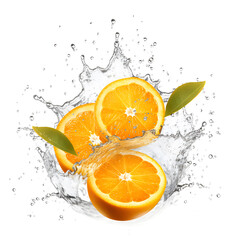Fototapeta na wymiar Orange with water splash on white background. Generative AI