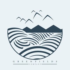 Modern abstract vector logo template of fields and mountains