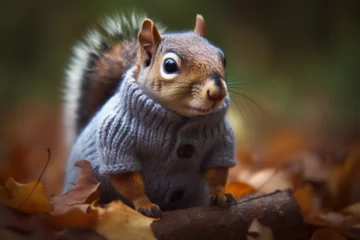 Deurstickers Generative AI. a squirrel wearing warm clothes © imur