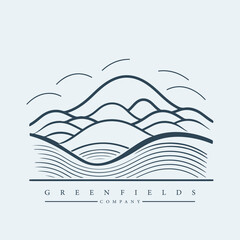 Modern abstract vector logo template of fields and mountains