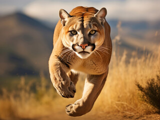 Graceful cougar in motion close up view