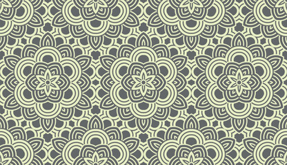 Flower geometric pattern. Seamless vector background. Gray and beige ornament