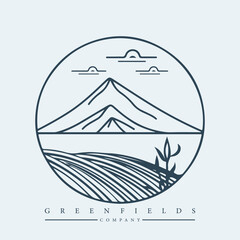 Modern abstract vector logo template of fields and mountains