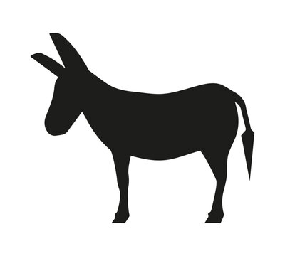 Silhouette of donkey. USA Democratic Party symbol. Clipart for voting 2024 presidential election. Isolated vector and PNG illustration on transparent background.