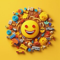 Emoji Fiesta in Paper 3D Craft Style Illustration for World Emoji Day Celebration