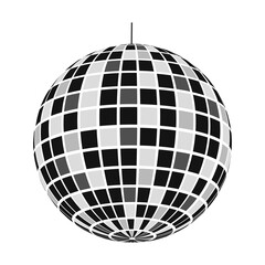 Discoball icon. Glowing night club mirror sphere. Disco ball for dance music party in retro 70s or 80s style. Discotheque mirrorball symbol isolated on white background