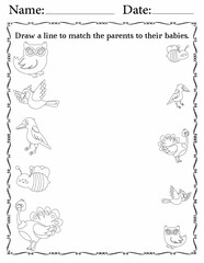 Matching Activity Pages for Kids | Matching Activity Worksheets for Homeschooling | Match Animals to Their Babies