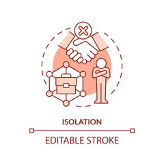 Isolation red concept icon. Lack of communication. Social life. It job. Digital age. Work remotely. Feel lonely abstract idea thin line illustration. Isolated outline drawing. Editable stroke