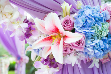 Floral arrangement at a wedding ceremony in Thailand.