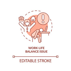 Work life balance issue red concept icon. Heavy workload. Freelance worker. Remote work disadvantage. Mental health abstract idea thin line illustration. Isolated outline drawing. Editable stroke