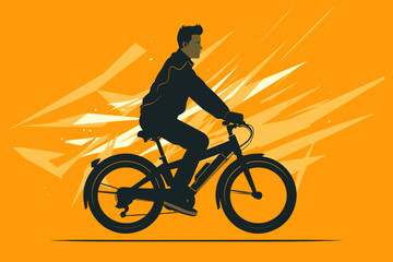 Fototapeta na wymiar Hand-drawn cartoon Electric bike rider flat art Illustrations in minimalist vector style