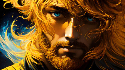 golden art men face with reflection for wallpaper etc